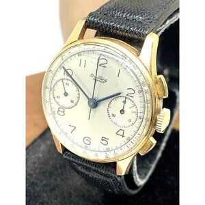 Breitling Premier Men's Watch 1940's Swiss Chronograph 32mm 18k Yellow Gold Case